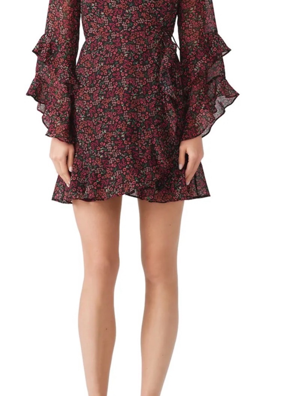 The Fifth Label Elective Wrap Dress, Black Floral Pink, Sheer